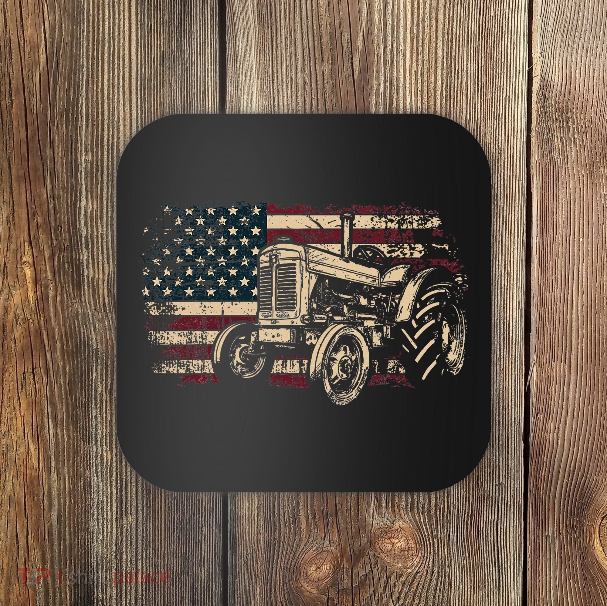 Farm Tractor Proud Farmer Patriotic American Flag Tractor Coaster