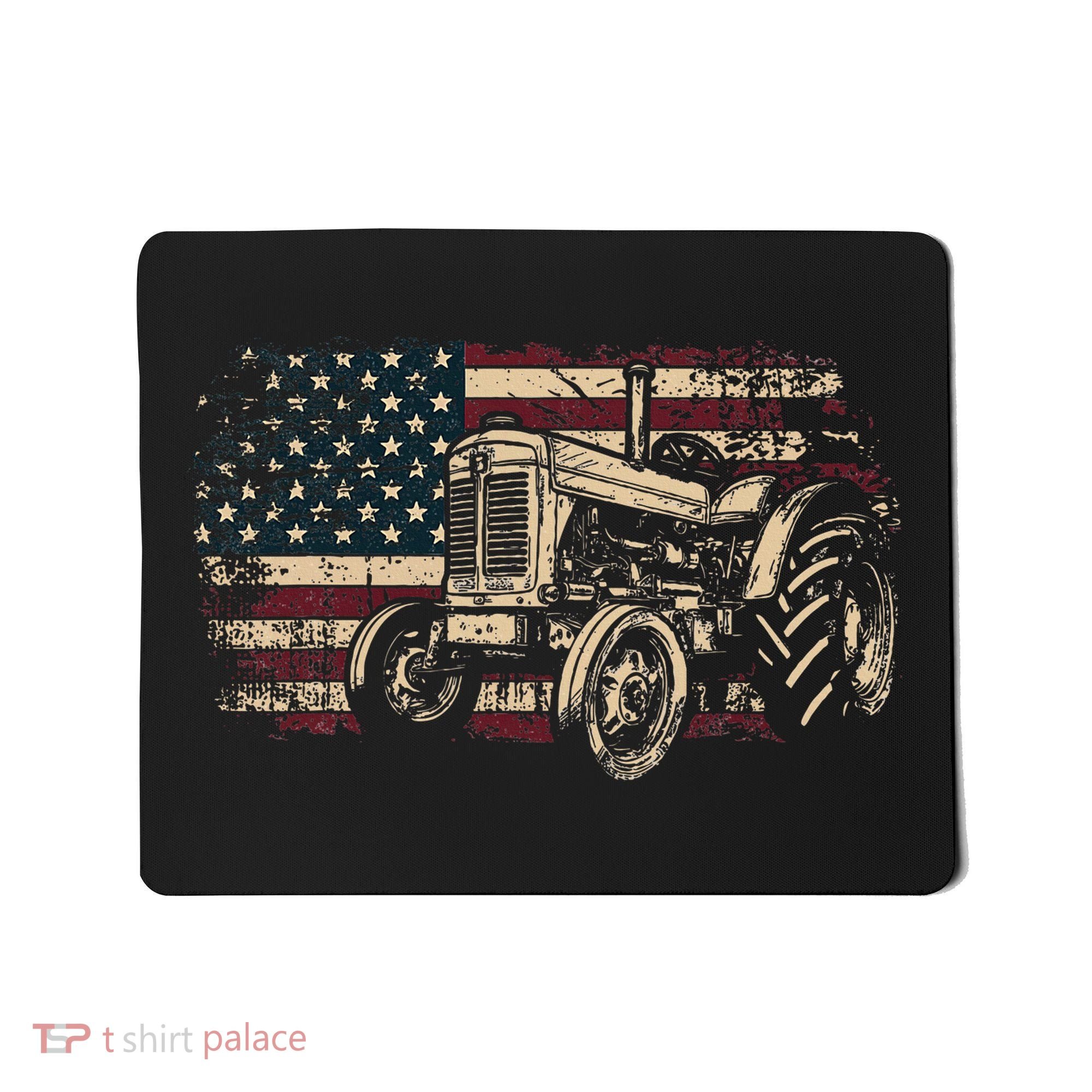Farm Tractor Proud Farmer Patriotic American Flag Tractor Mousepad