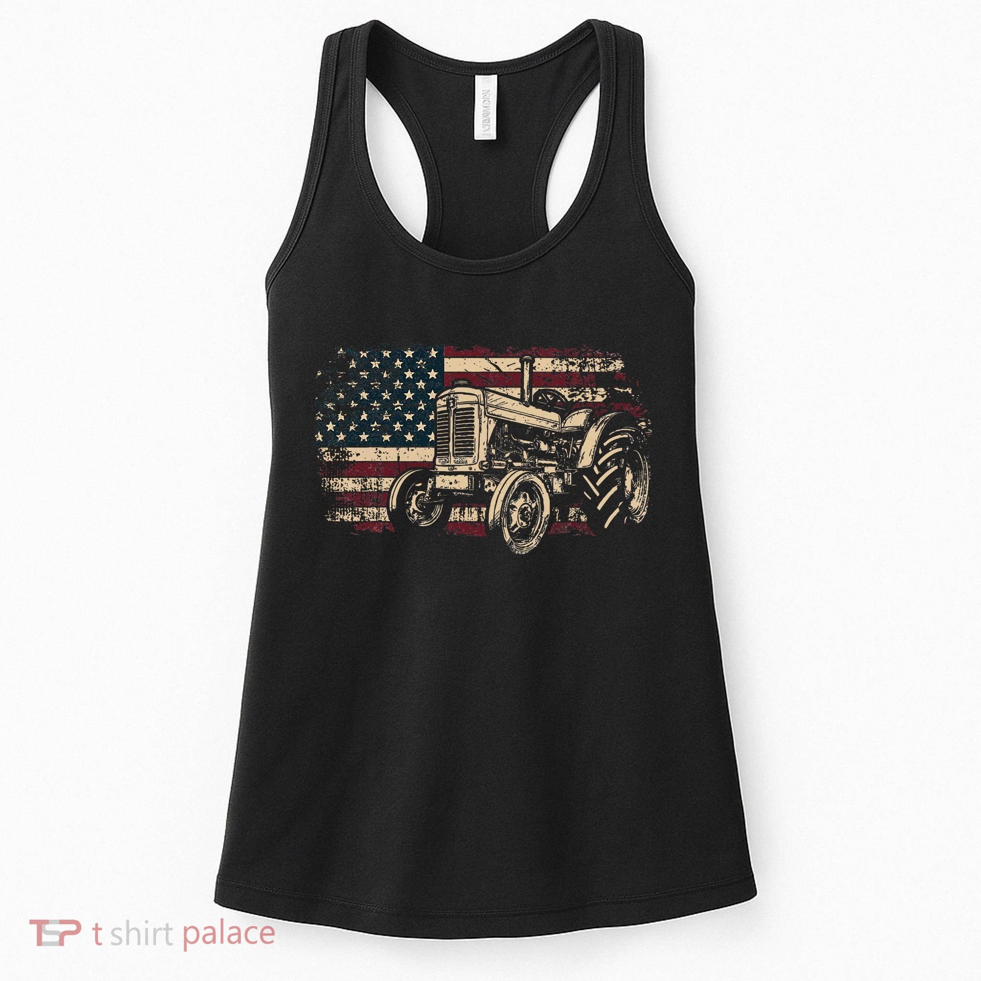 Farm Tractor Proud Farmer Patriotic American Flag Tractor Women's Tank Top