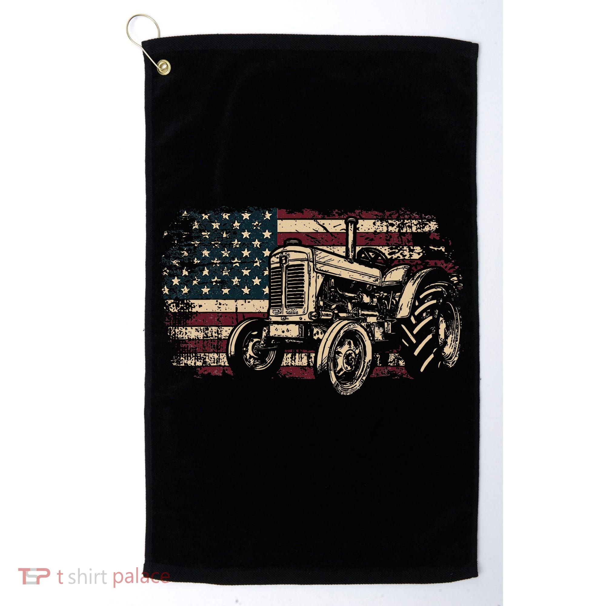 Farm Tractor Proud Farmer Patriotic American Flag Tractor Golf Towel
