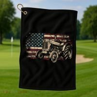 Farm Tractor Proud Farmer Patriotic American Flag Tractor Golf Towel thumb 1