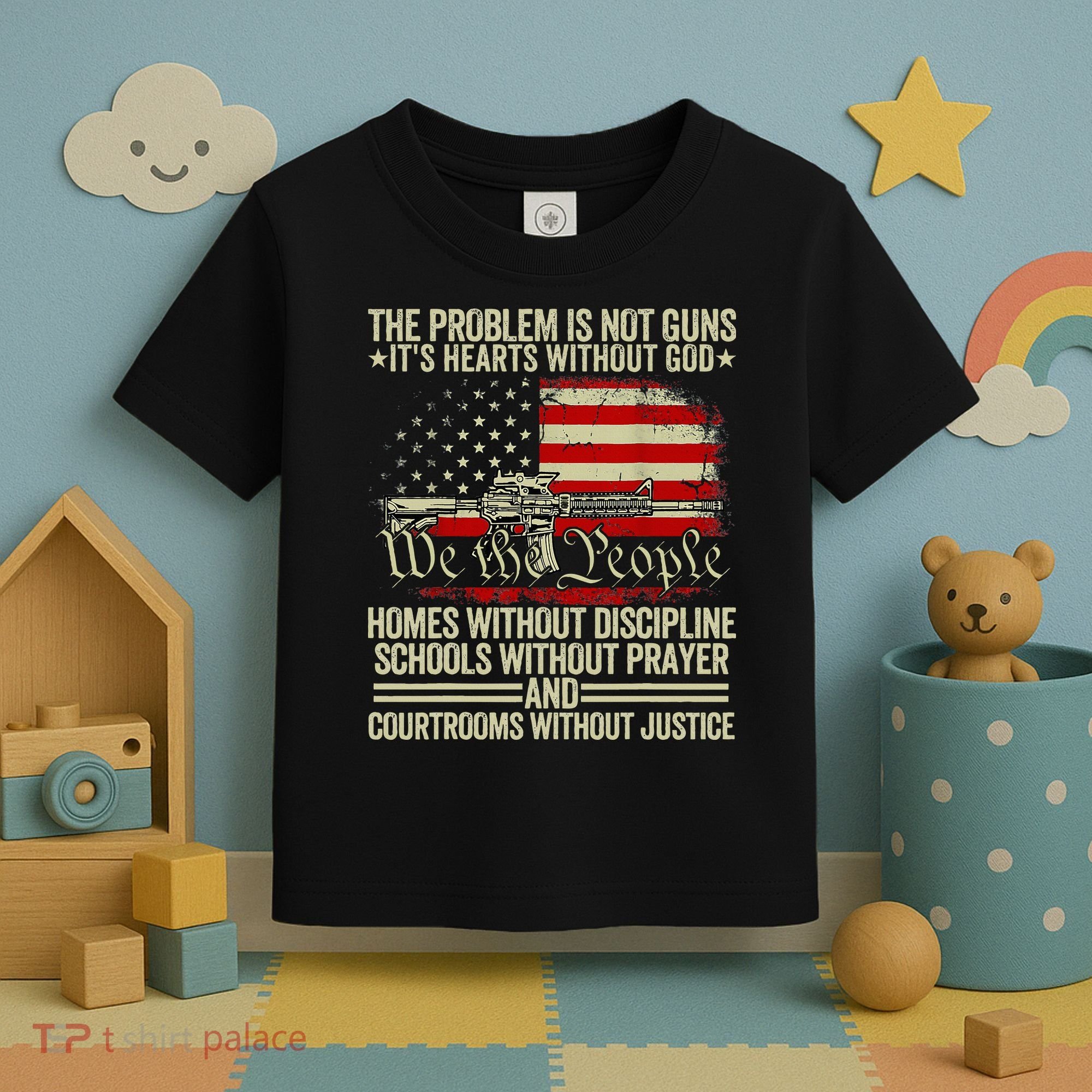 Funny The Problem Is Not Guns ItS Hearts Without God Toddler T-Shirt