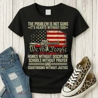 Funny The Problem Is Not Guns ItS Hearts Without God Women's T-Shirt thumb 3