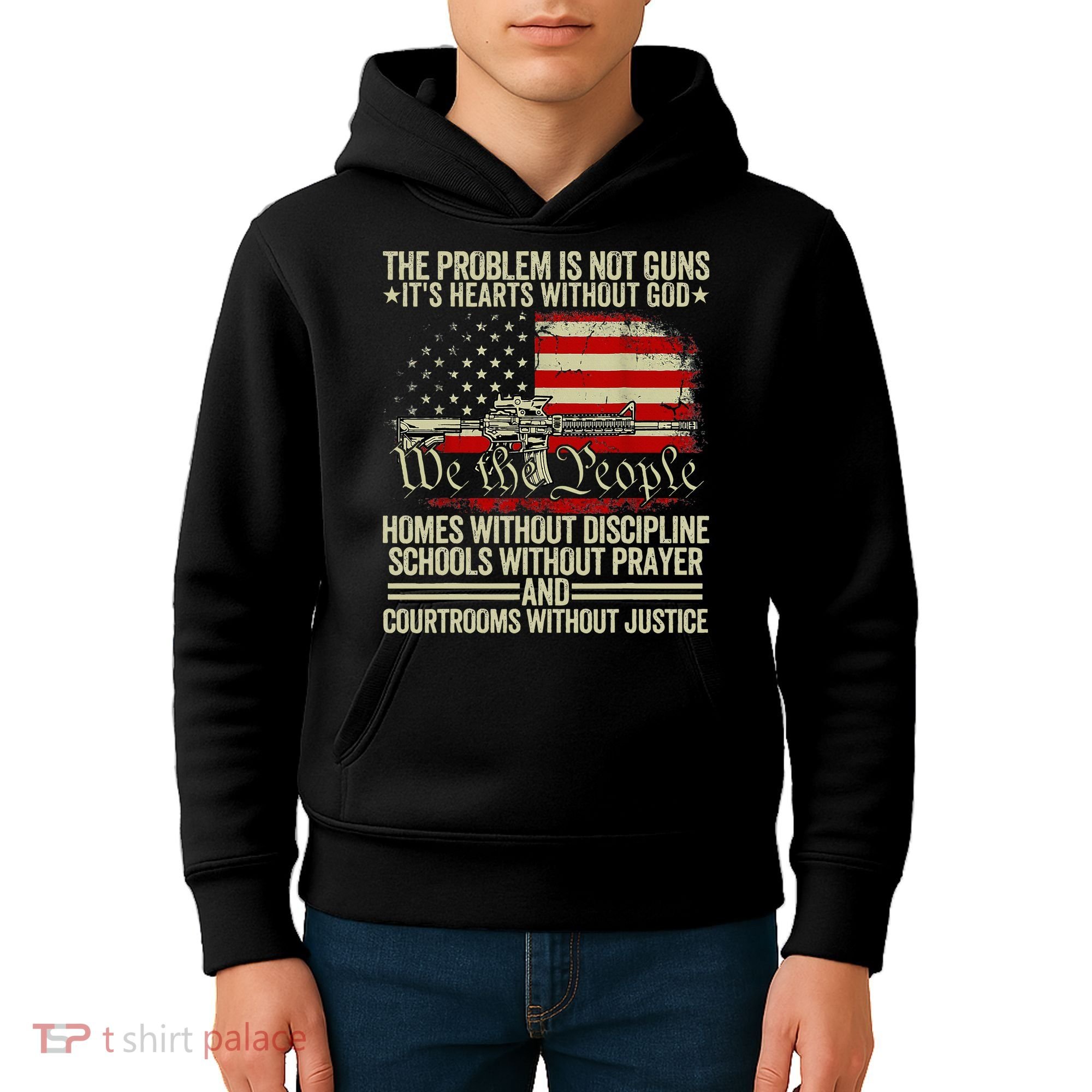 Funny The Problem Is Not Guns ItS Hearts Without God Kids Hoodie