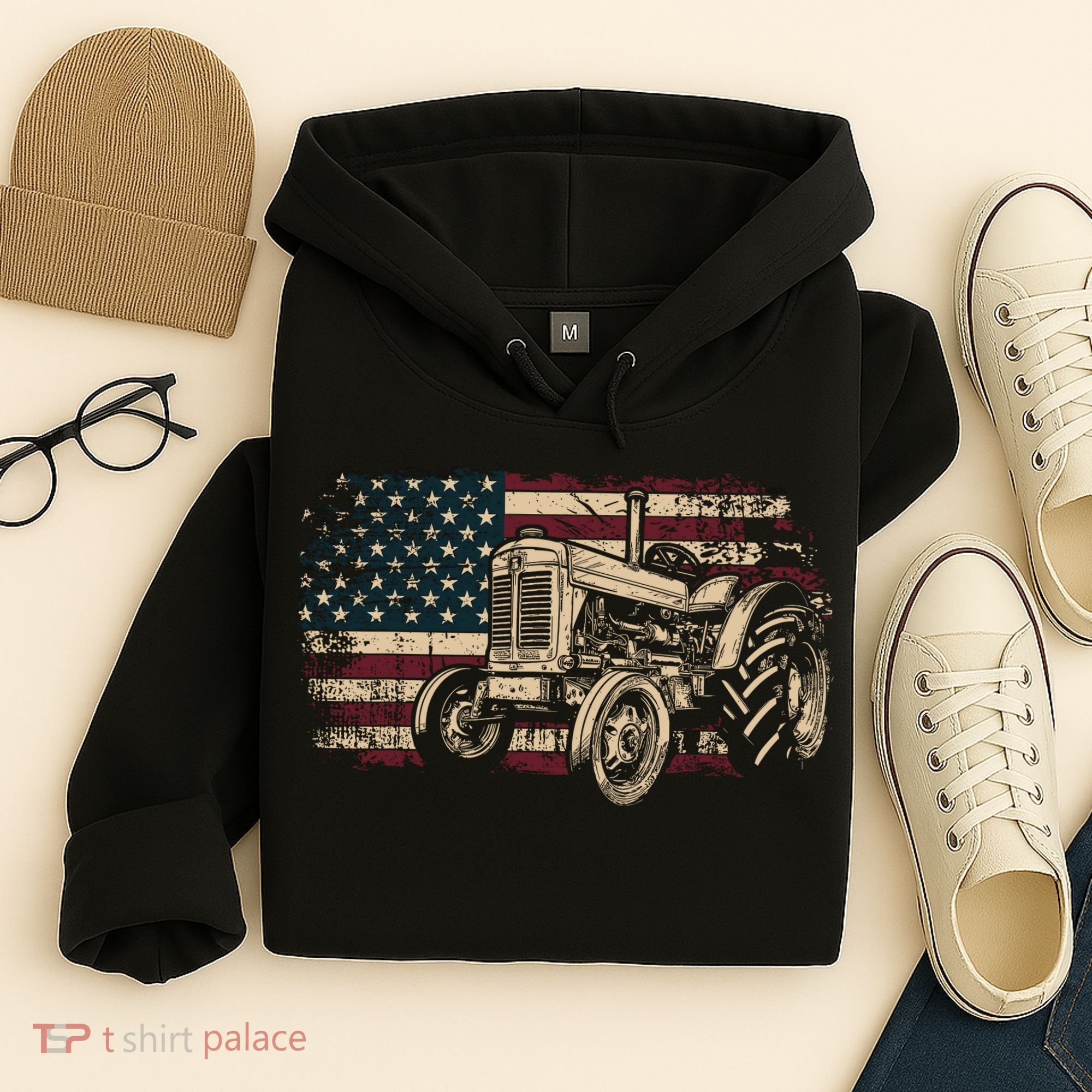 Farm Tractor Proud Farmer Patriotic American Flag Tractor Hoodie