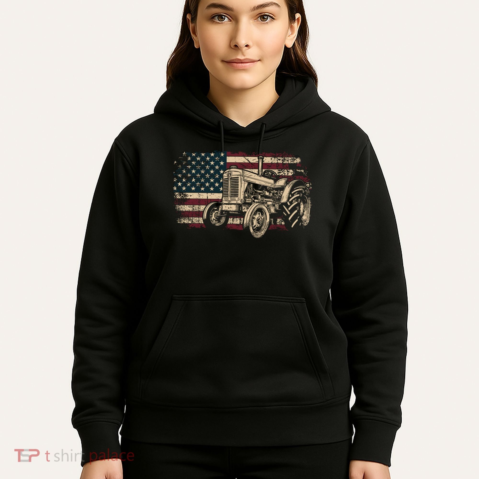 Farm Tractor Proud Farmer Patriotic American Flag Tractor Hoodie