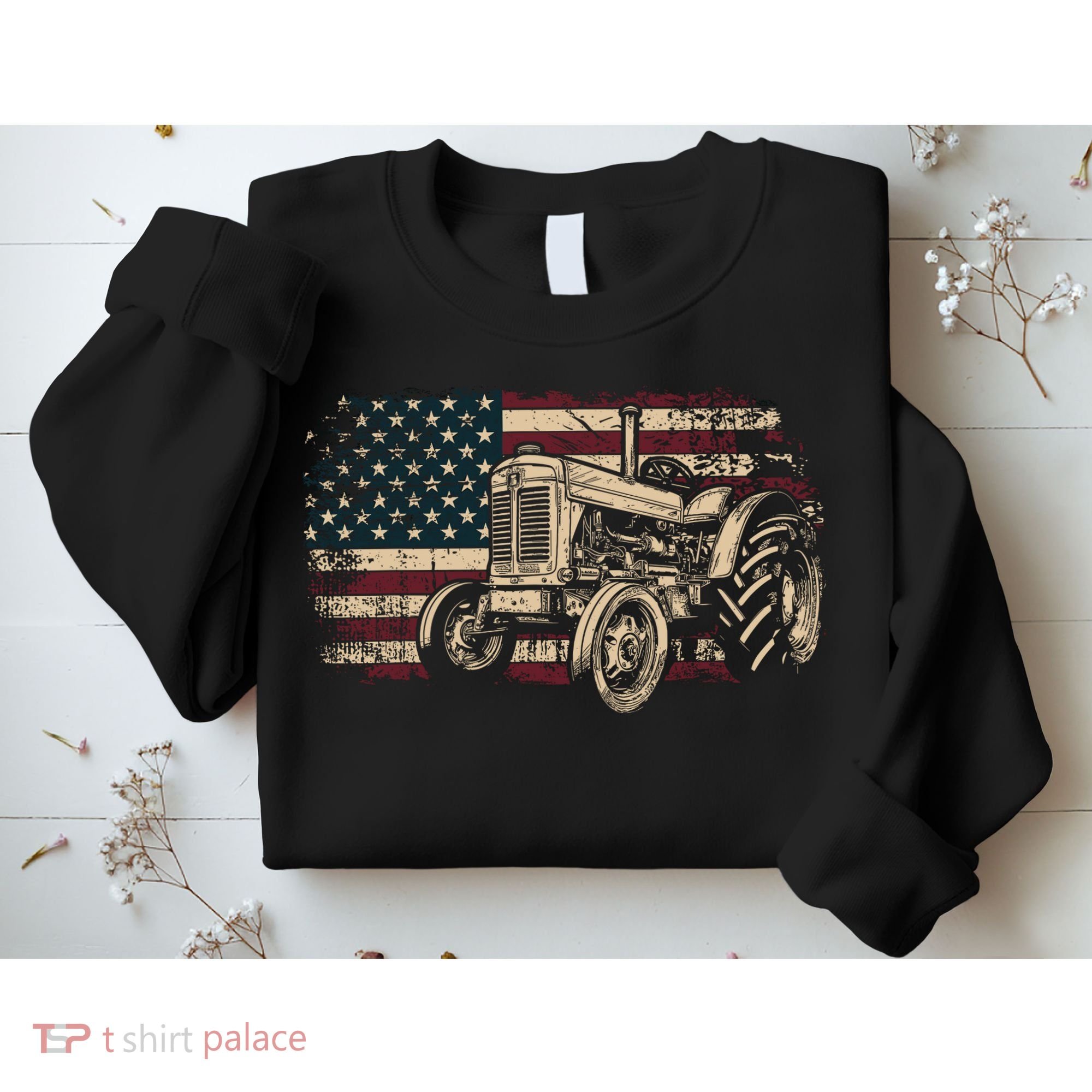 Farm Tractor Proud Farmer Patriotic American Flag Tractor Sweatshirt