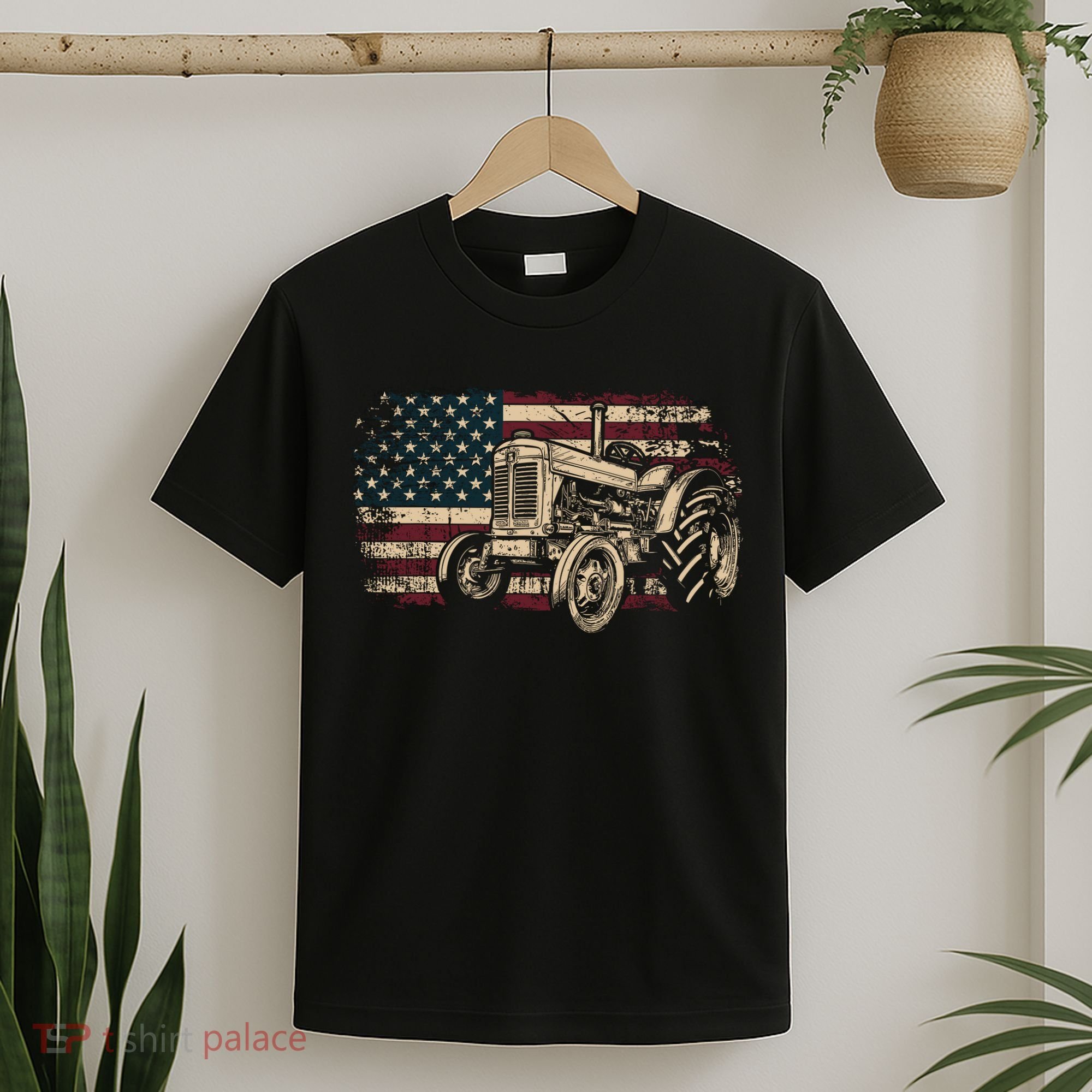Farm Tractor Proud Farmer Patriotic American Flag Tractor T-Shirt
