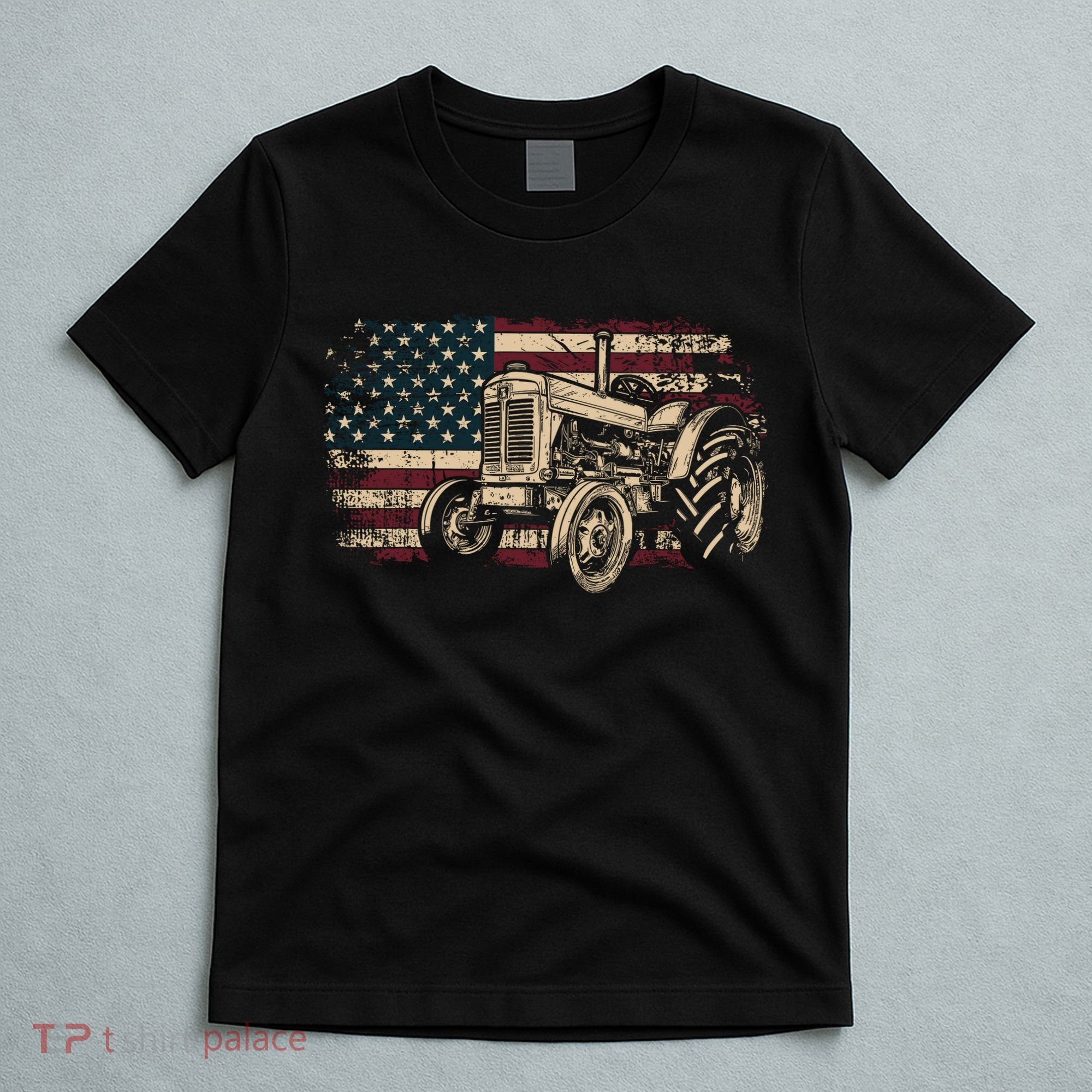 Farm Tractor Proud Farmer Patriotic American Flag Tractor T-Shirt