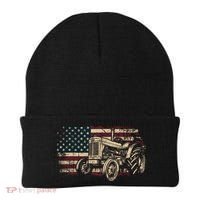 Farm Tractor Proud Farmer Patriotic American Flag Tractor Beanie thumb 0