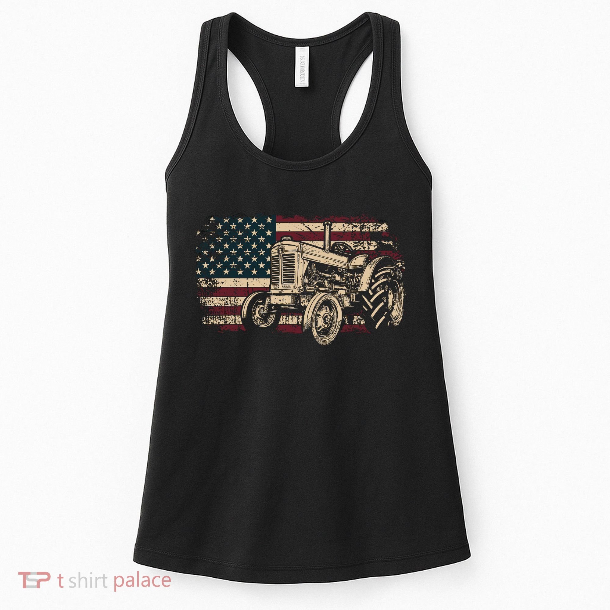 Farm Tractor Proud Farmer Patriotic American Flag Tractor Women's Tank Top
