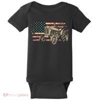 Farm Tractor Proud Farmer Patriotic American Flag Tractor Baby Bodysuit thumb 0