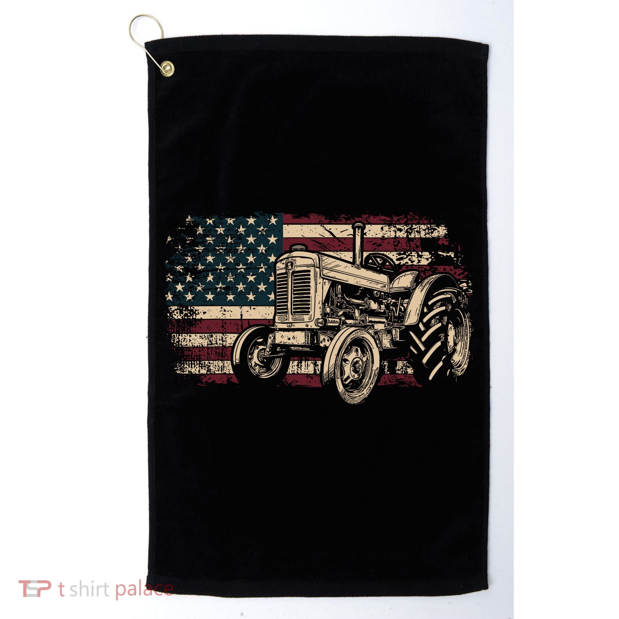 Farm Tractor Proud Farmer Patriotic American Flag Tractor Golf Towel