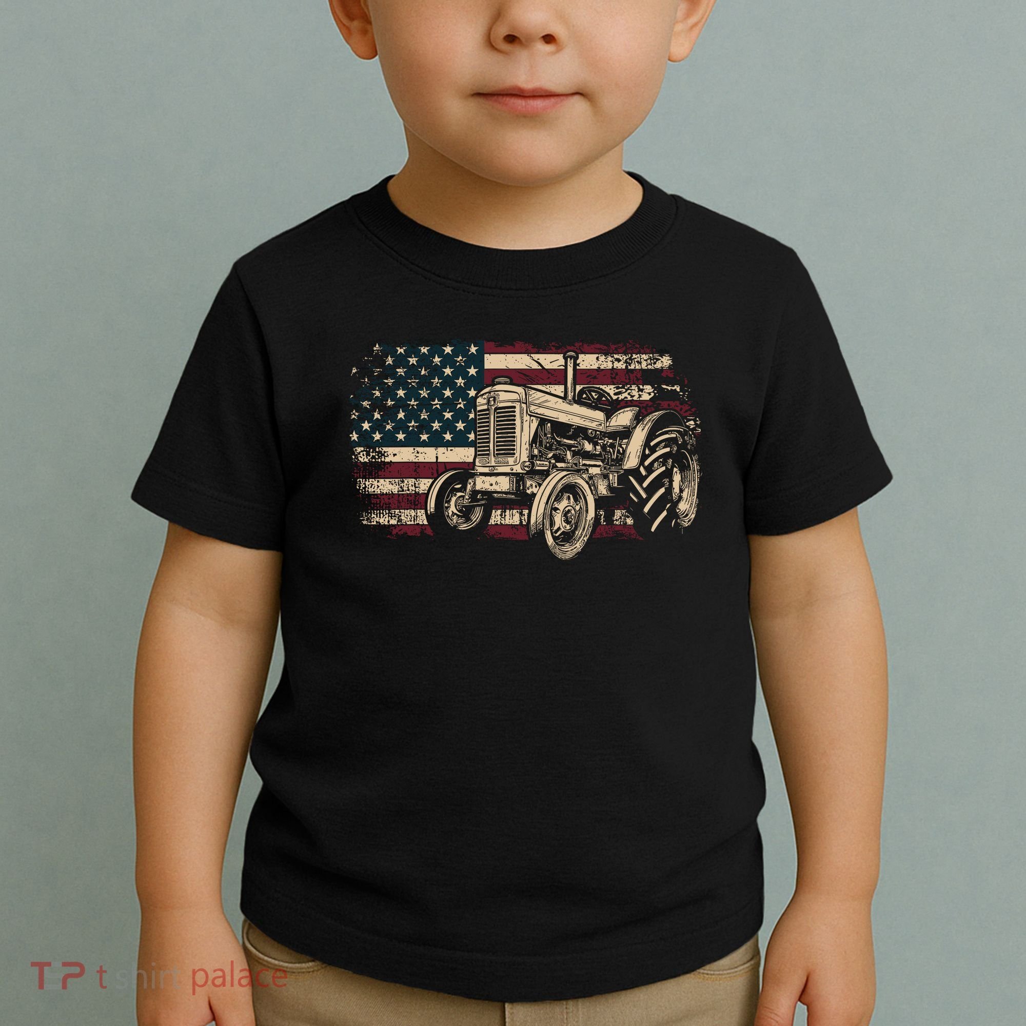 Farm Tractor Proud Farmer Patriotic American Flag Tractor Toddler T-Shirt