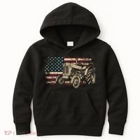 Farm Tractor Proud Farmer Patriotic American Flag Tractor Kids Hoodie thumb 0