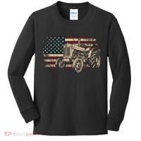 Farm Tractor Proud Farmer Patriotic American Flag Tractor Kids Long Sleeve Shirt thumb 0