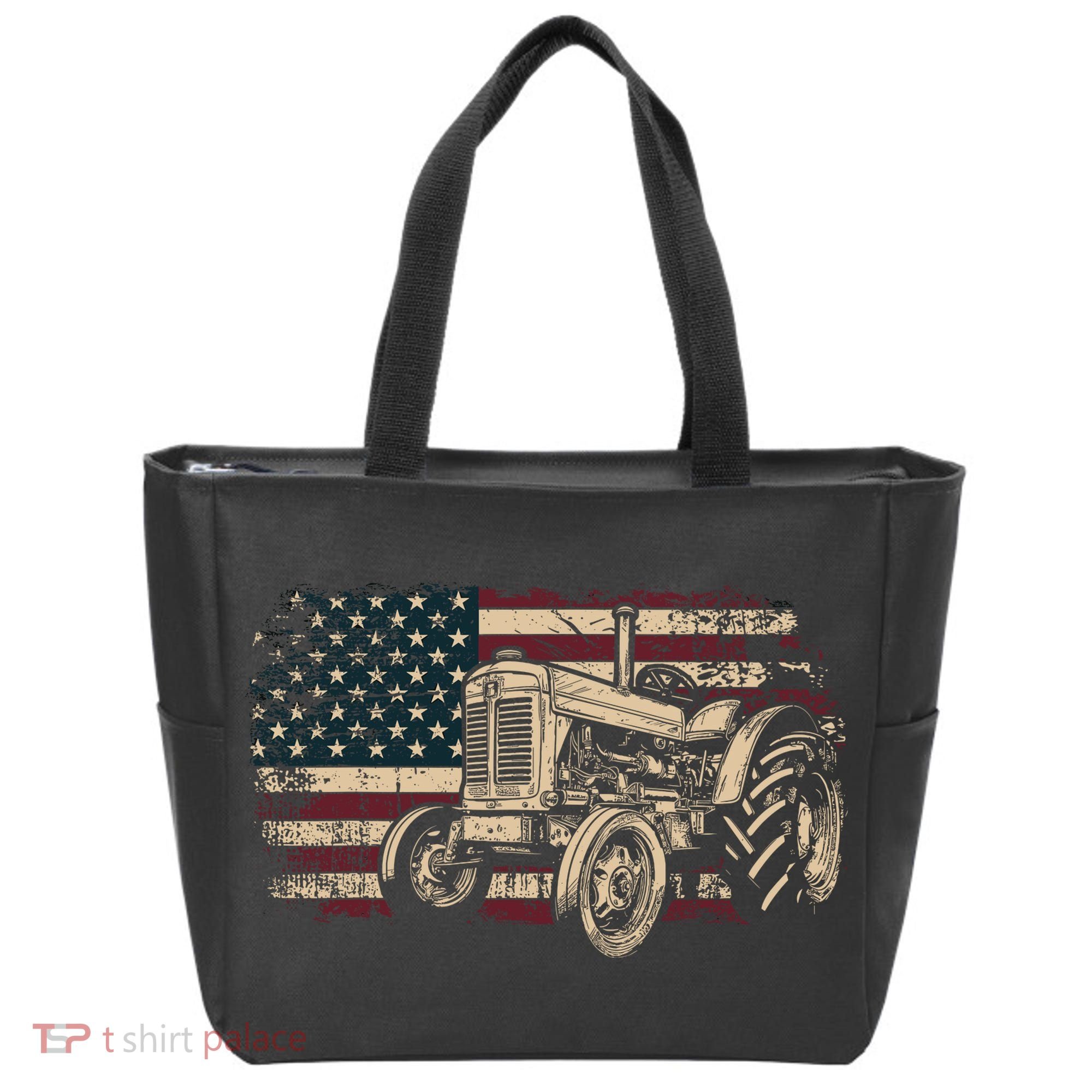 Farm Tractor Proud Farmer Patriotic American Flag Tractor Tote Bag