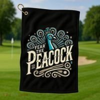 Fear The Peacock Peacocks Golf Towel thumb 1