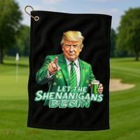 Funny Trump PatrickS Day Let The Shenanigans Begin Golf Towel thumb 1
