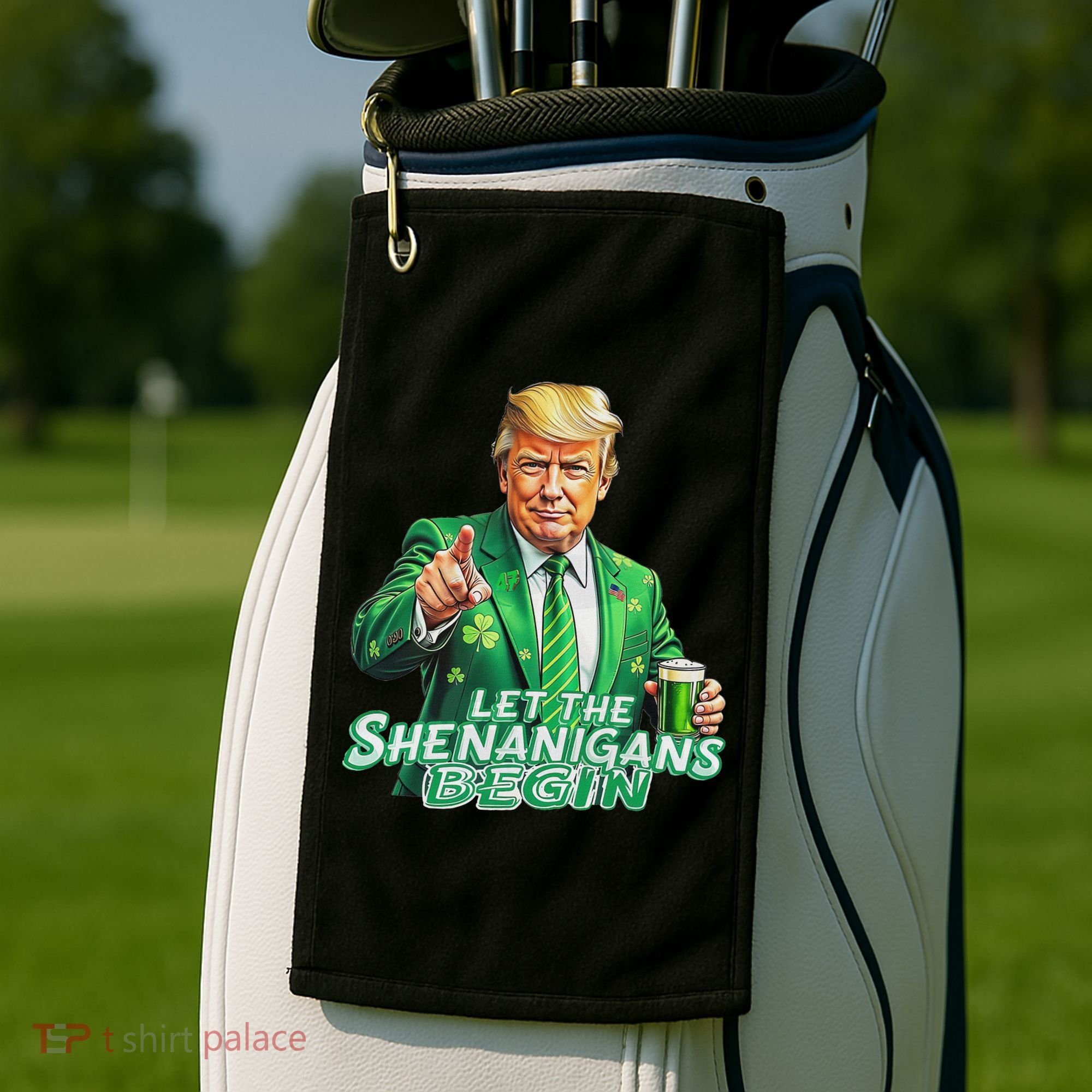 Funny Trump PatrickS Day Let The Shenanigans Begin Golf Towel