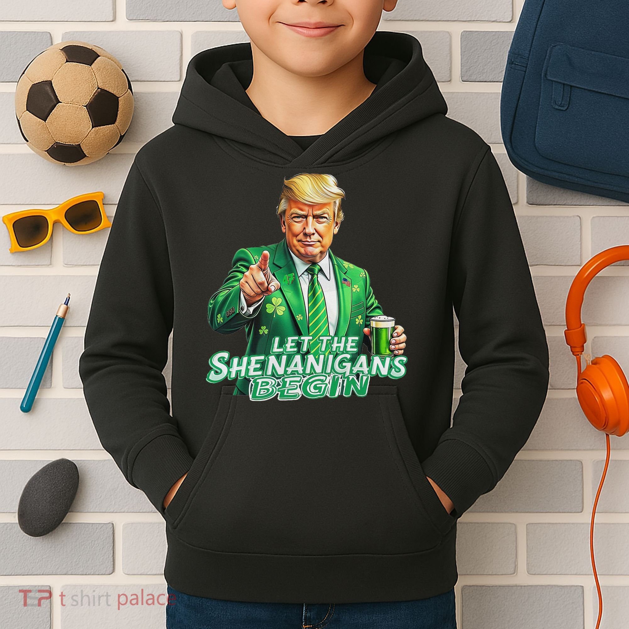 Funny Trump PatrickS Day Let The Shenanigans Begin Kids Hoodie