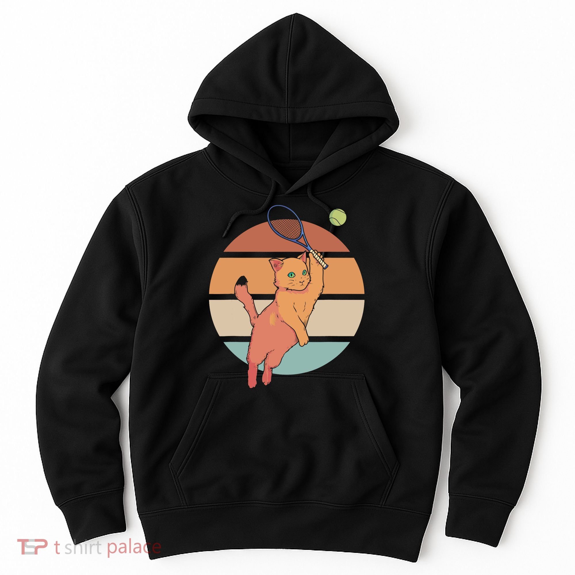 Funny Tennis Racket Cat Playing Tennis Hoodie