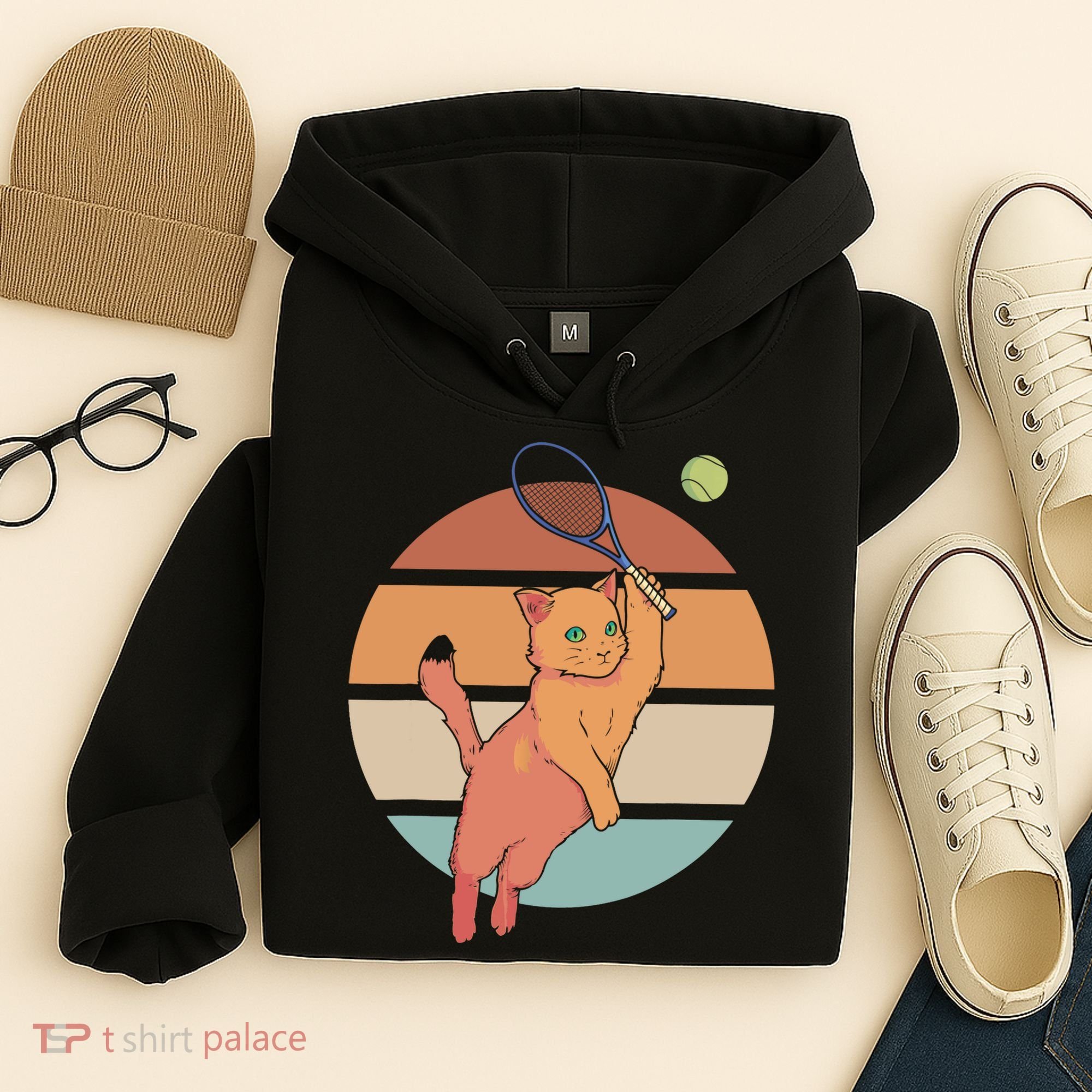 Funny Tennis Racket Cat Playing Tennis Hoodie