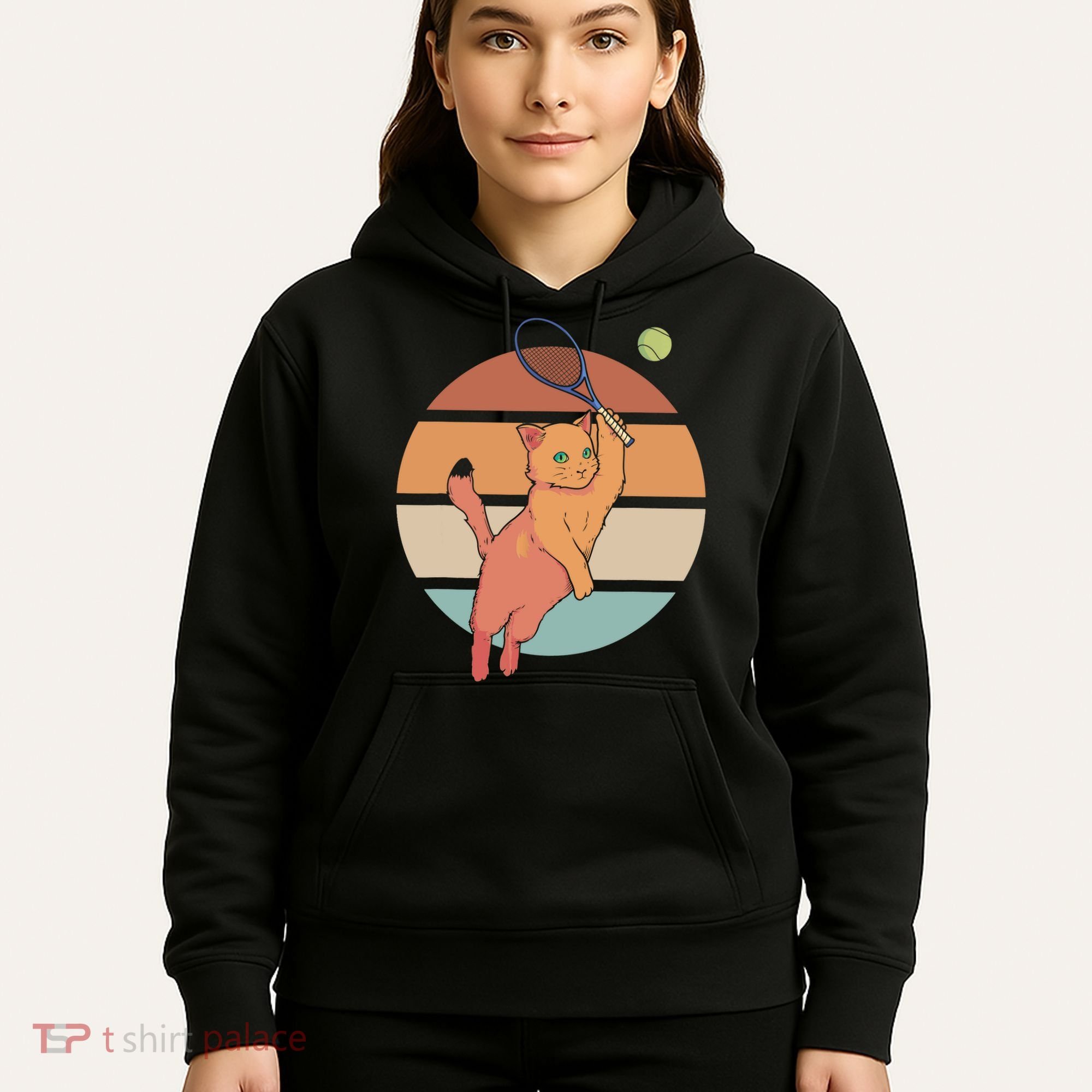 Funny Tennis Racket Cat Playing Tennis Hoodie