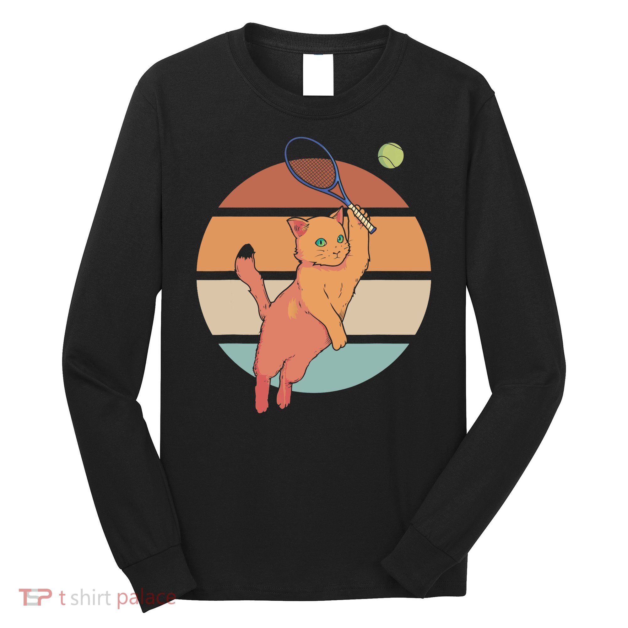 Funny Tennis Racket Cat Playing Tennis Long Sleeve Shirt