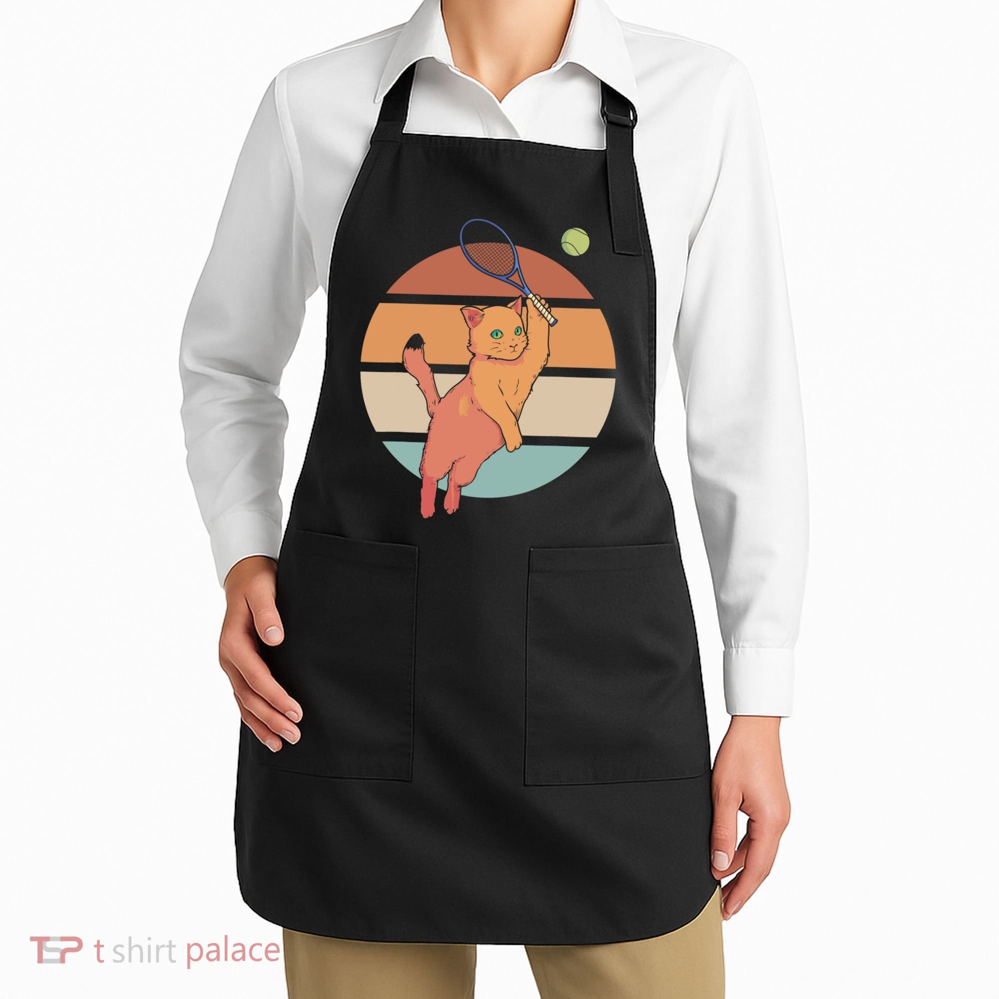 Funny Tennis Racket Cat Playing Tennis Apron