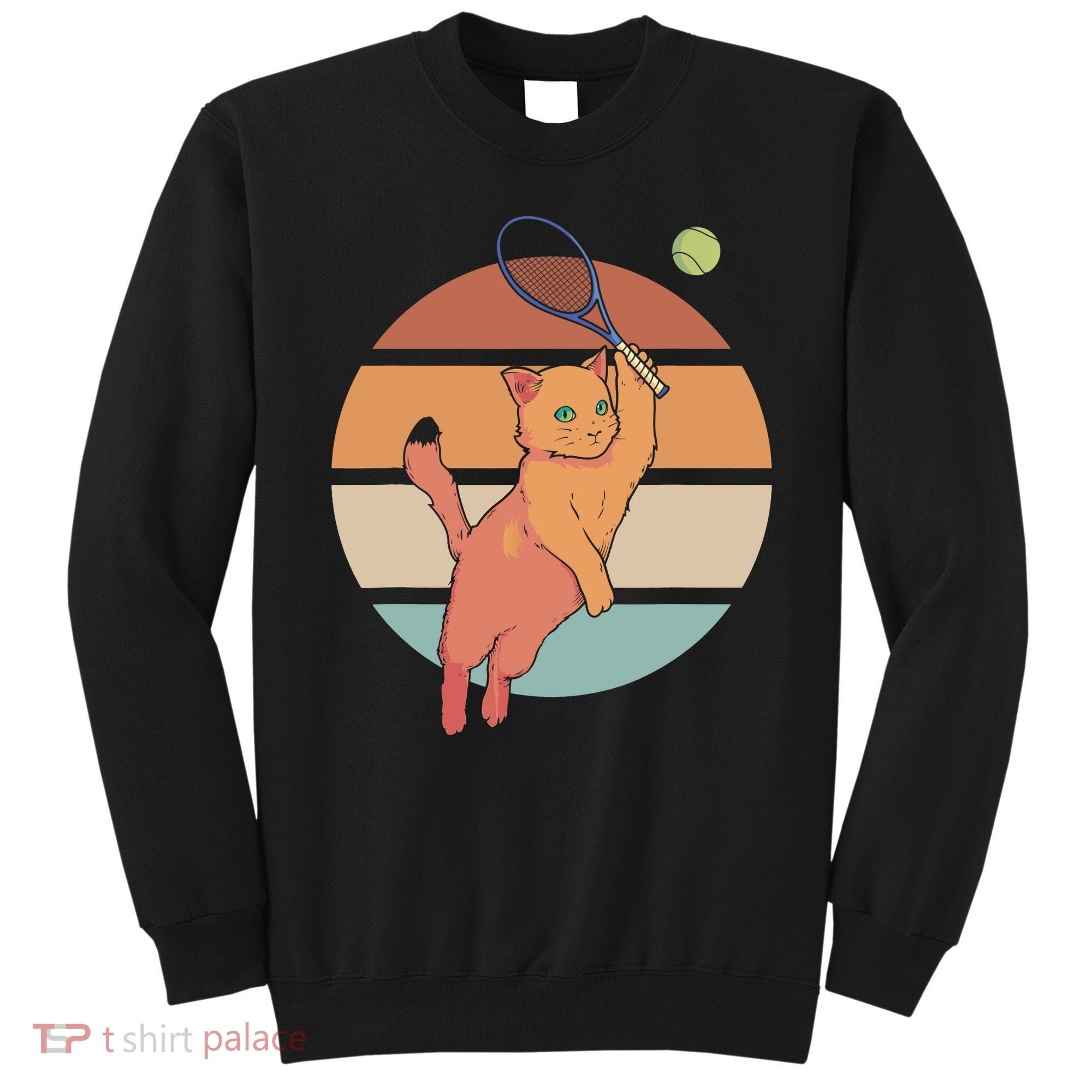 Funny Tennis Racket Cat Playing Tennis Sweatshirt