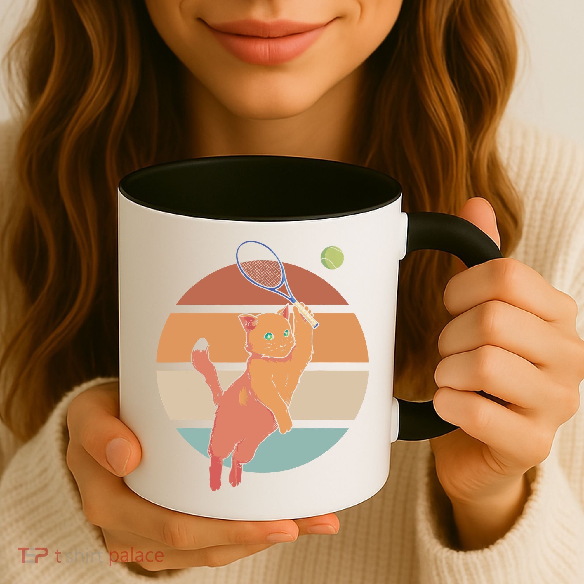 Funny Tennis Racket Cat Playing Tennis Coffee Mug