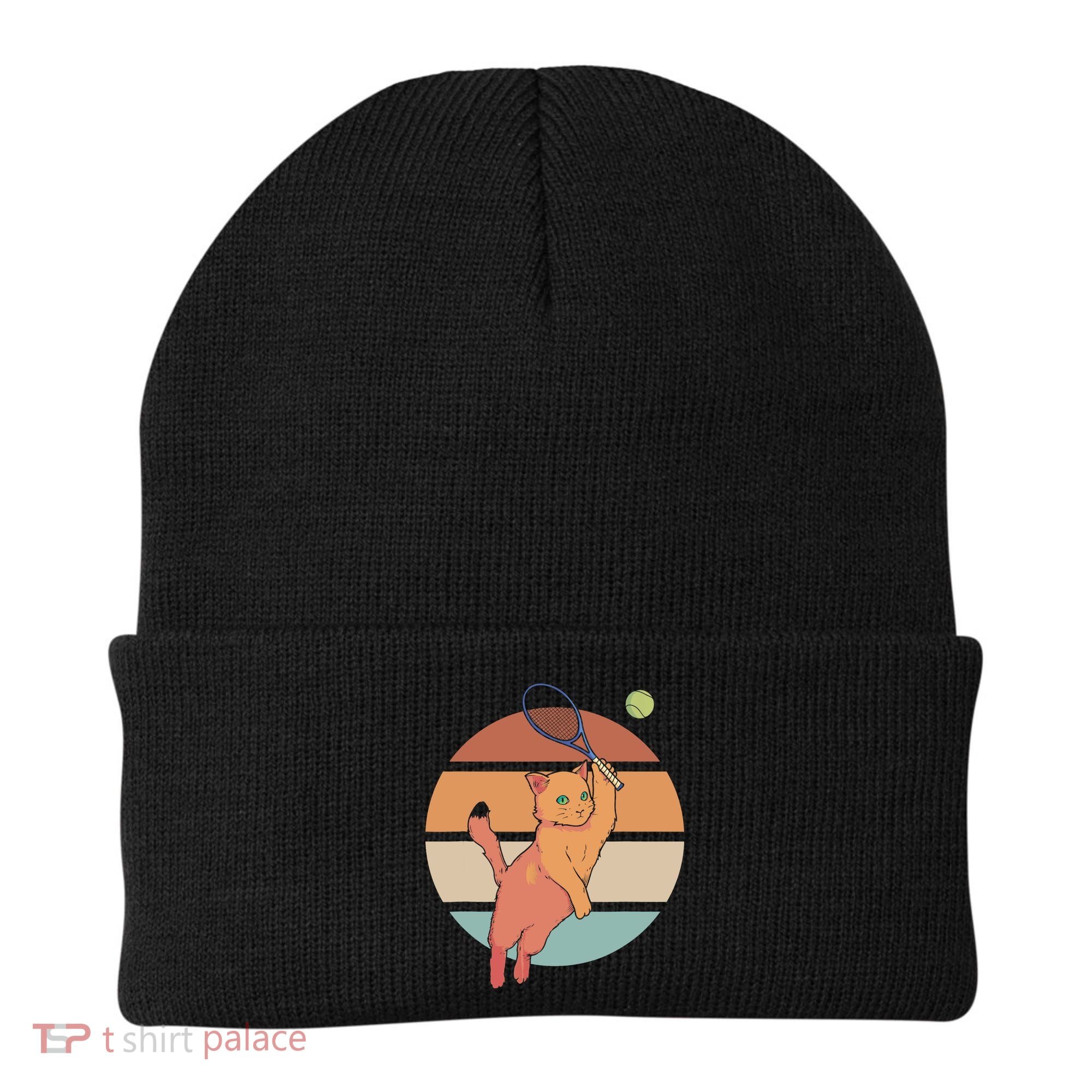 Funny Tennis Racket Cat Playing Tennis Beanie