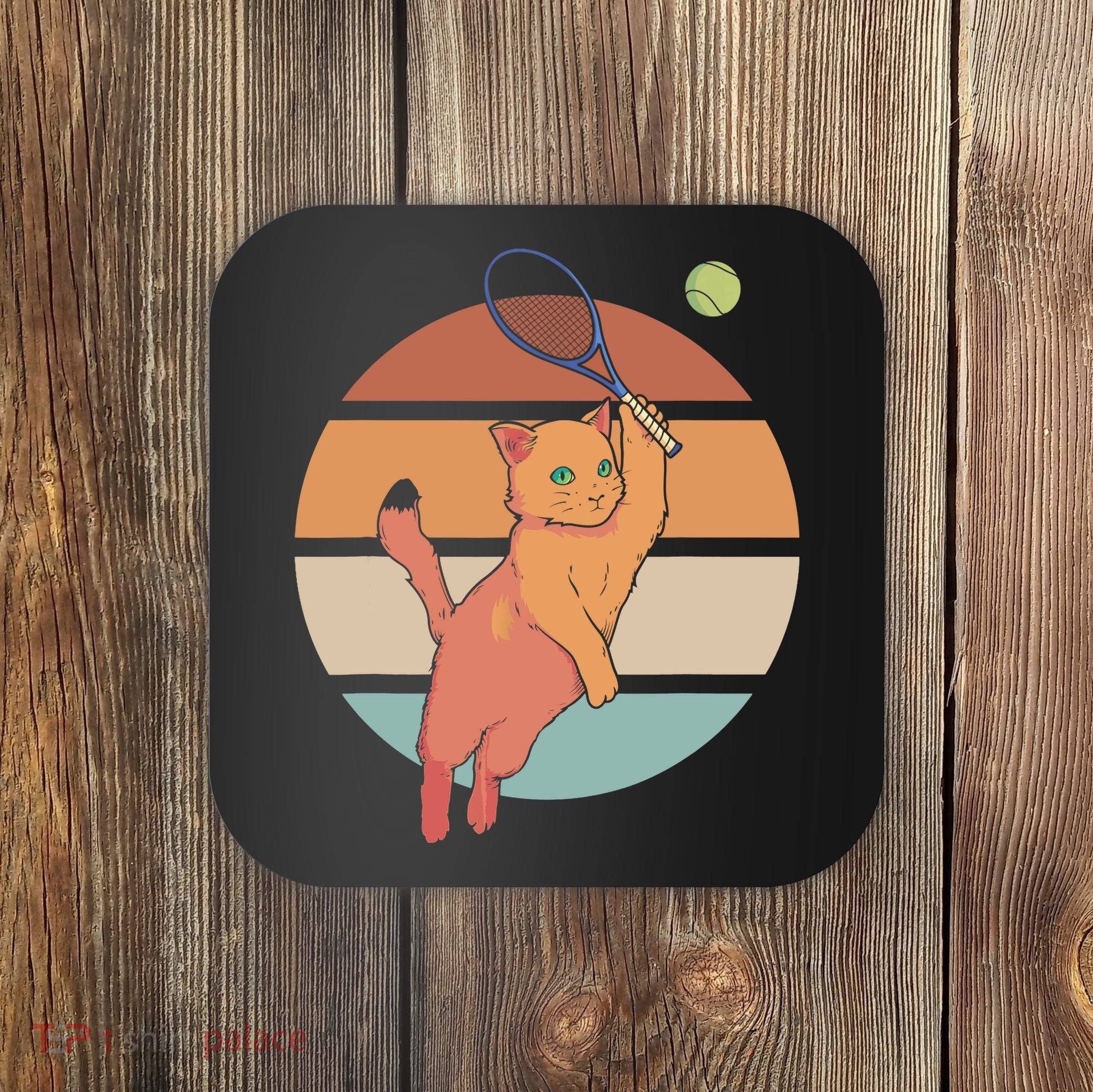 Funny Tennis Racket Cat Playing Tennis Coaster