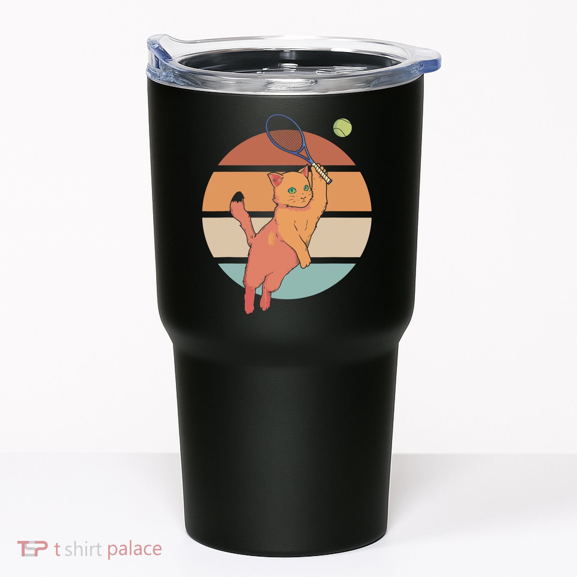 Funny Tennis Racket Cat Playing Tennis Tumbler