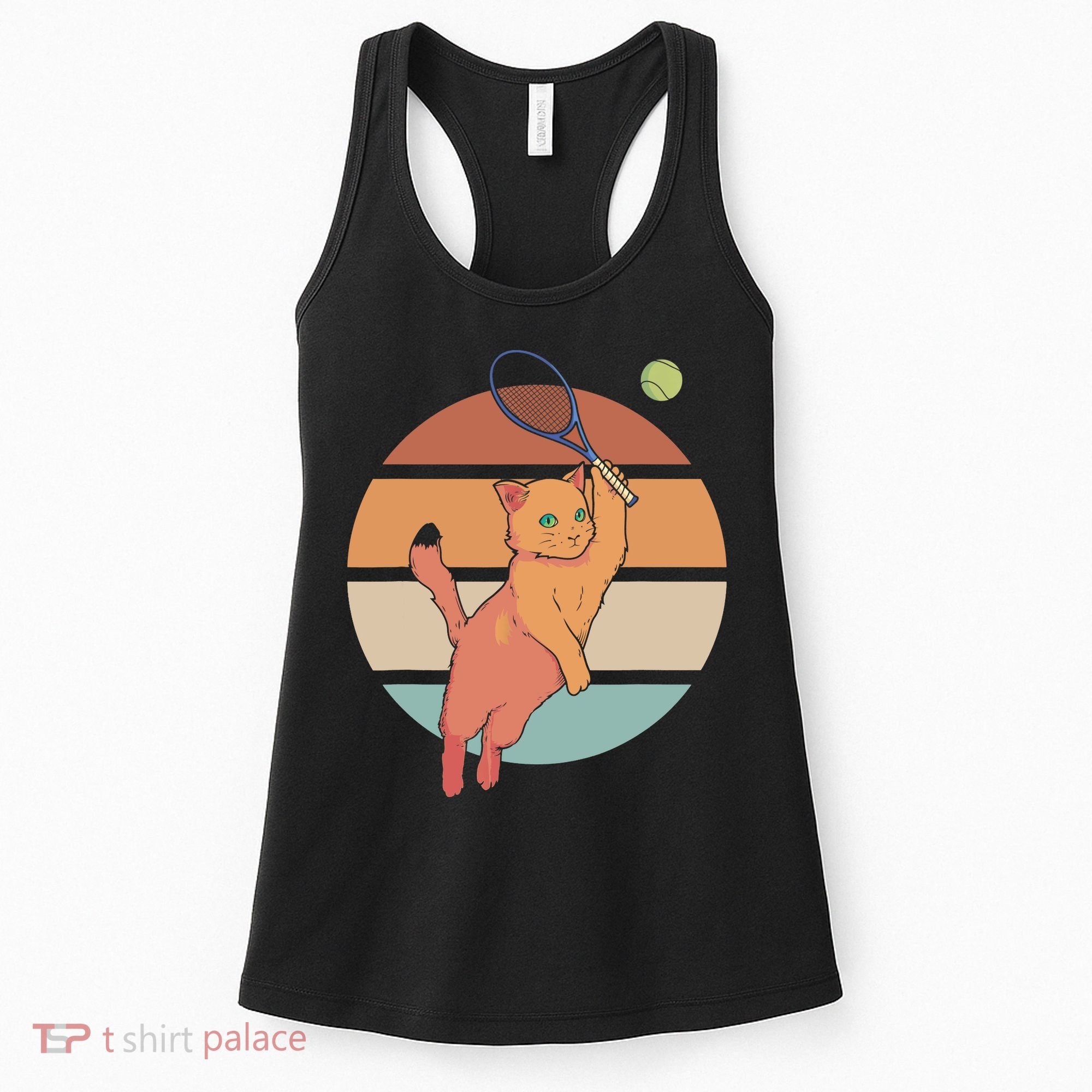 Funny Tennis Racket Cat Playing Tennis Women's Tank Top