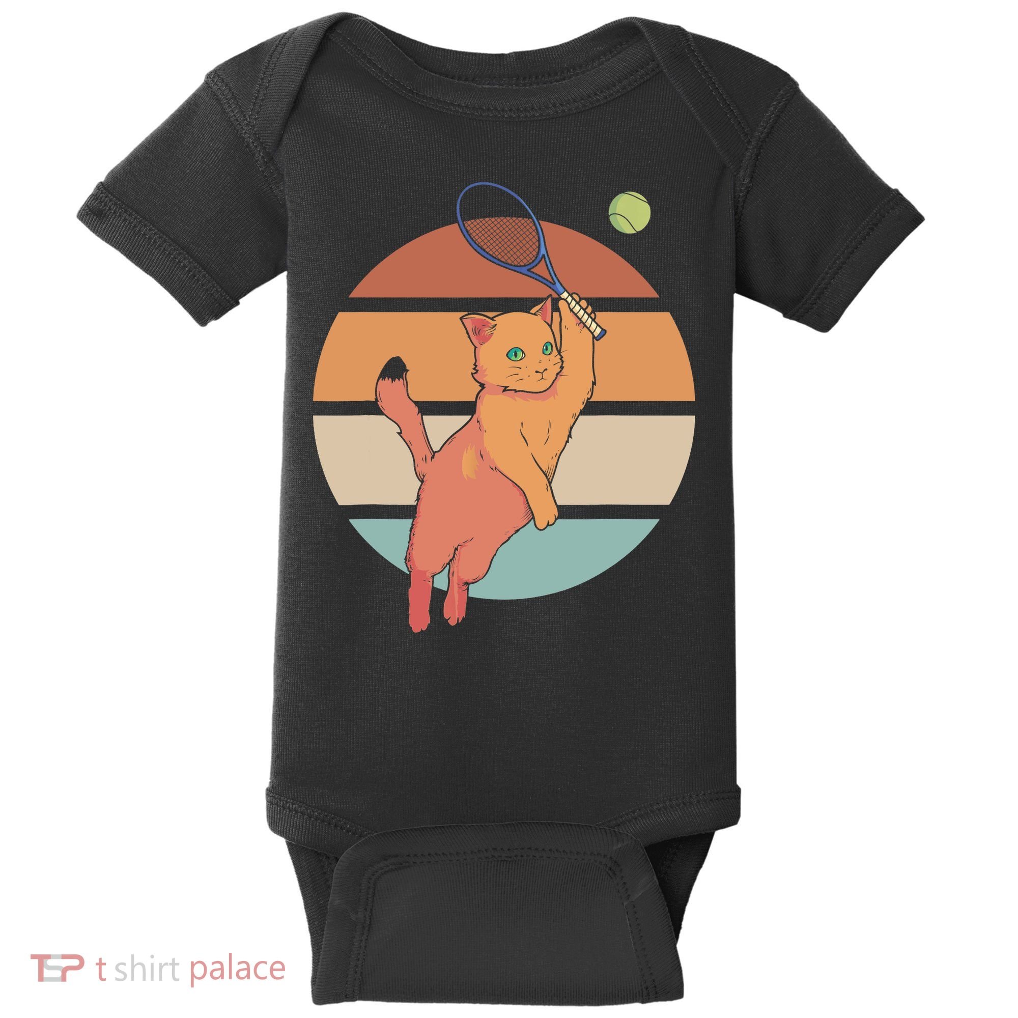 Funny Tennis Racket Cat Playing Tennis Baby Bodysuit