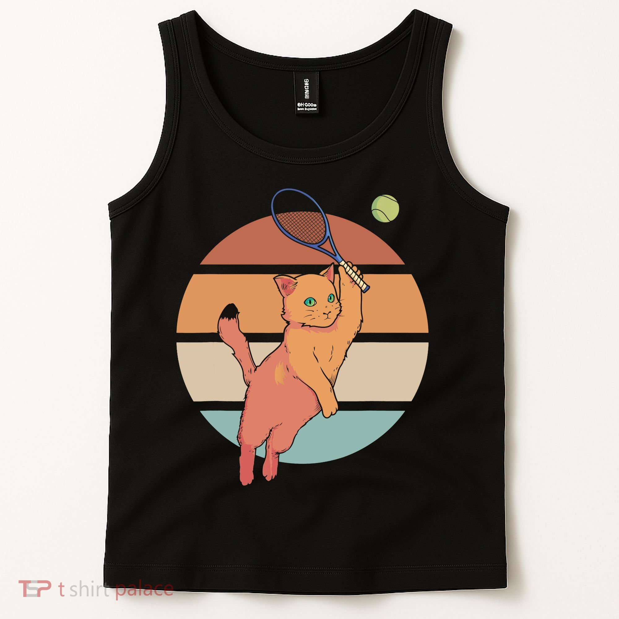 Funny Tennis Racket Cat Playing Tennis Tank Top