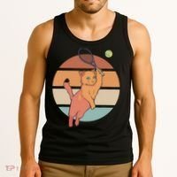 Funny Tennis Racket Cat Playing Tennis Tank Top thumb 3
