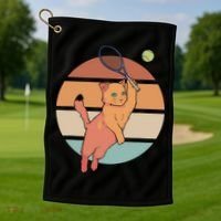 Funny Tennis Racket Cat Playing Tennis Golf Towel thumb 1
