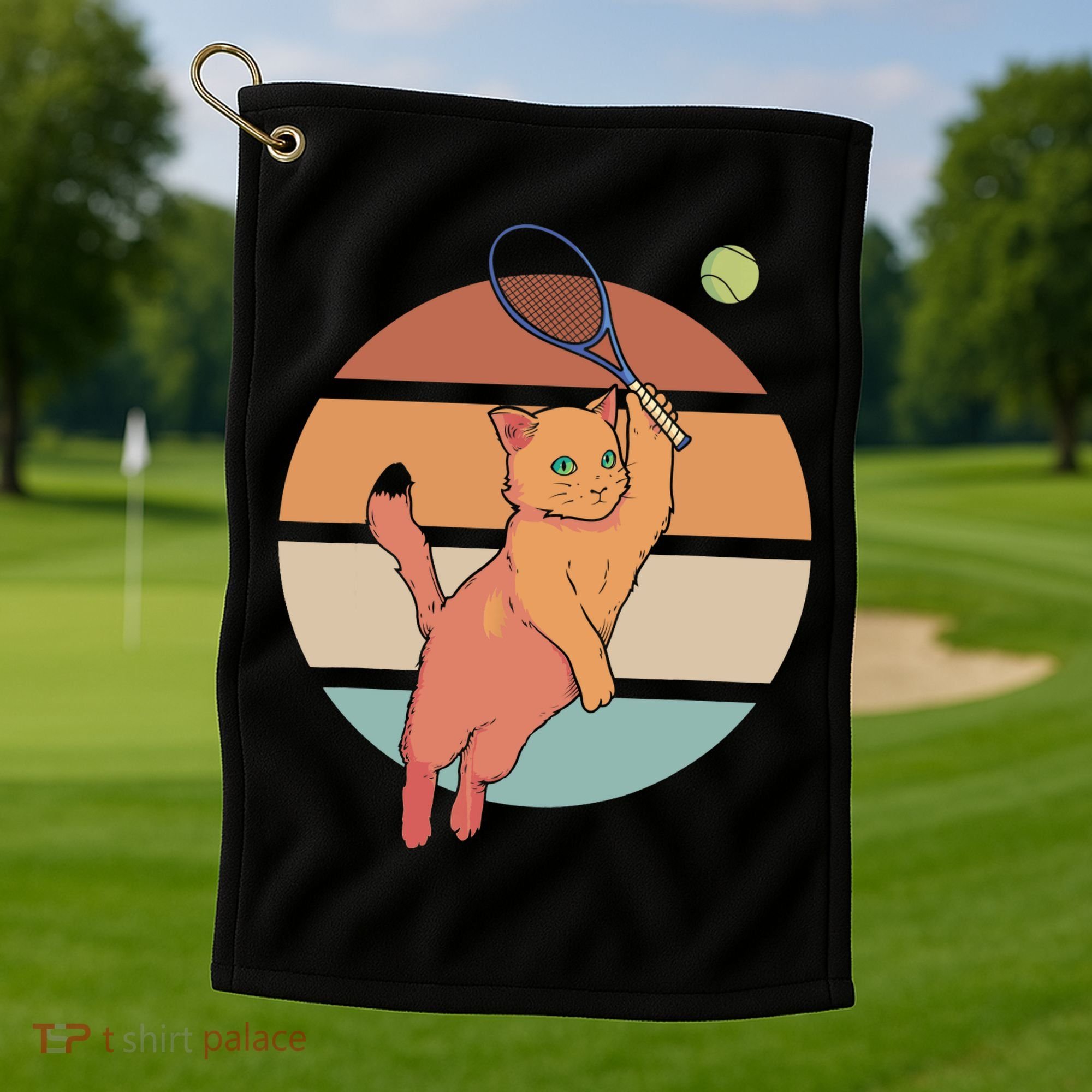 Funny Tennis Racket Cat Playing Tennis Golf Towel