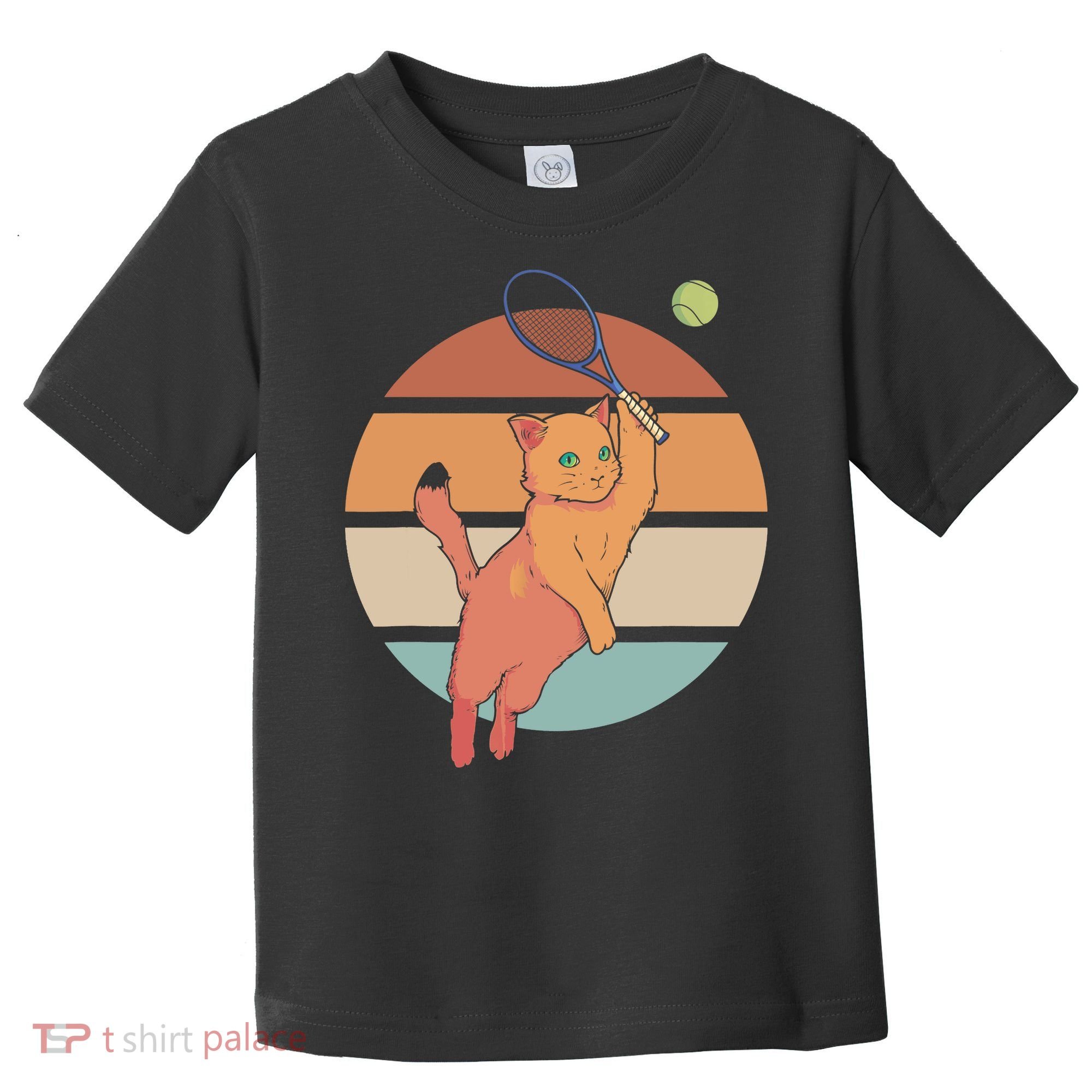 Funny Tennis Racket Cat Playing Tennis Toddler T-Shirt