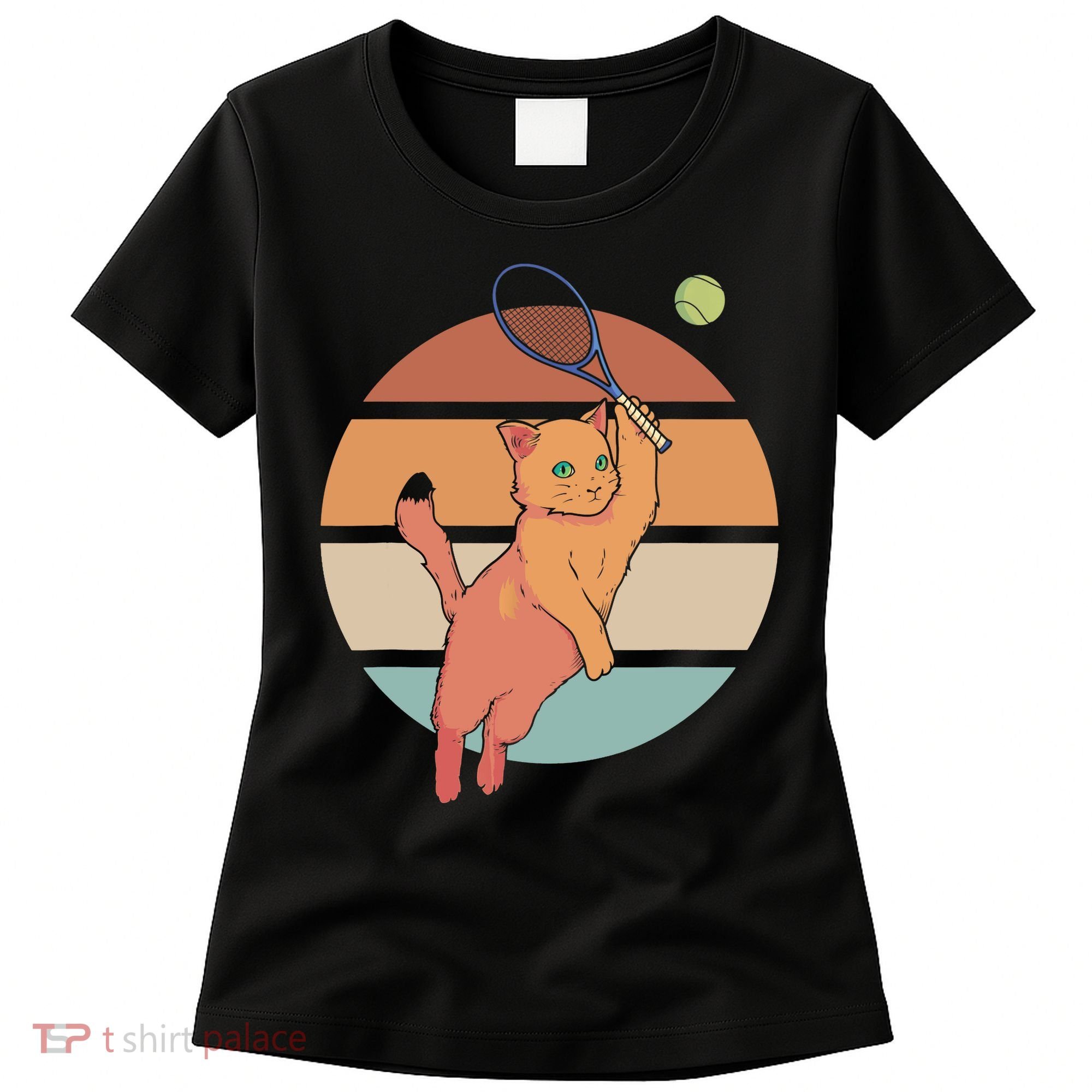 Funny Tennis Racket Cat Playing Tennis Women's T-Shirt
