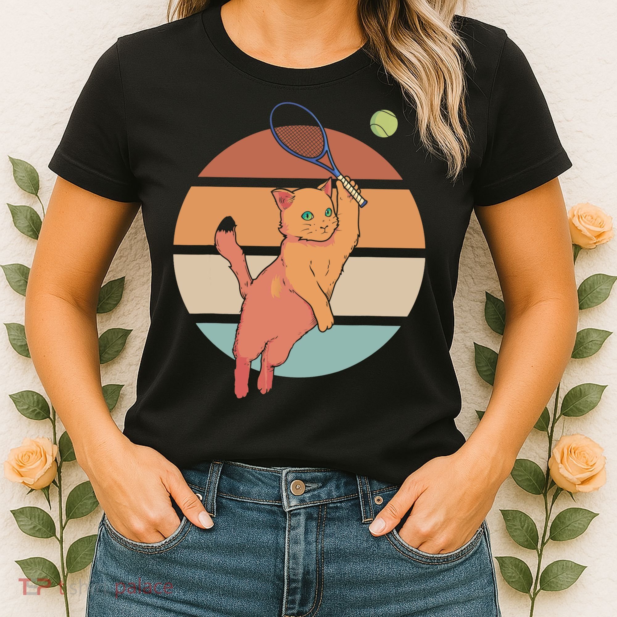 Funny Tennis Racket Cat Playing Tennis Women's T-Shirt
