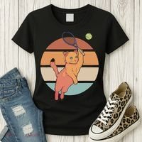 Funny Tennis Racket Cat Playing Tennis Women's T-Shirt thumb 3