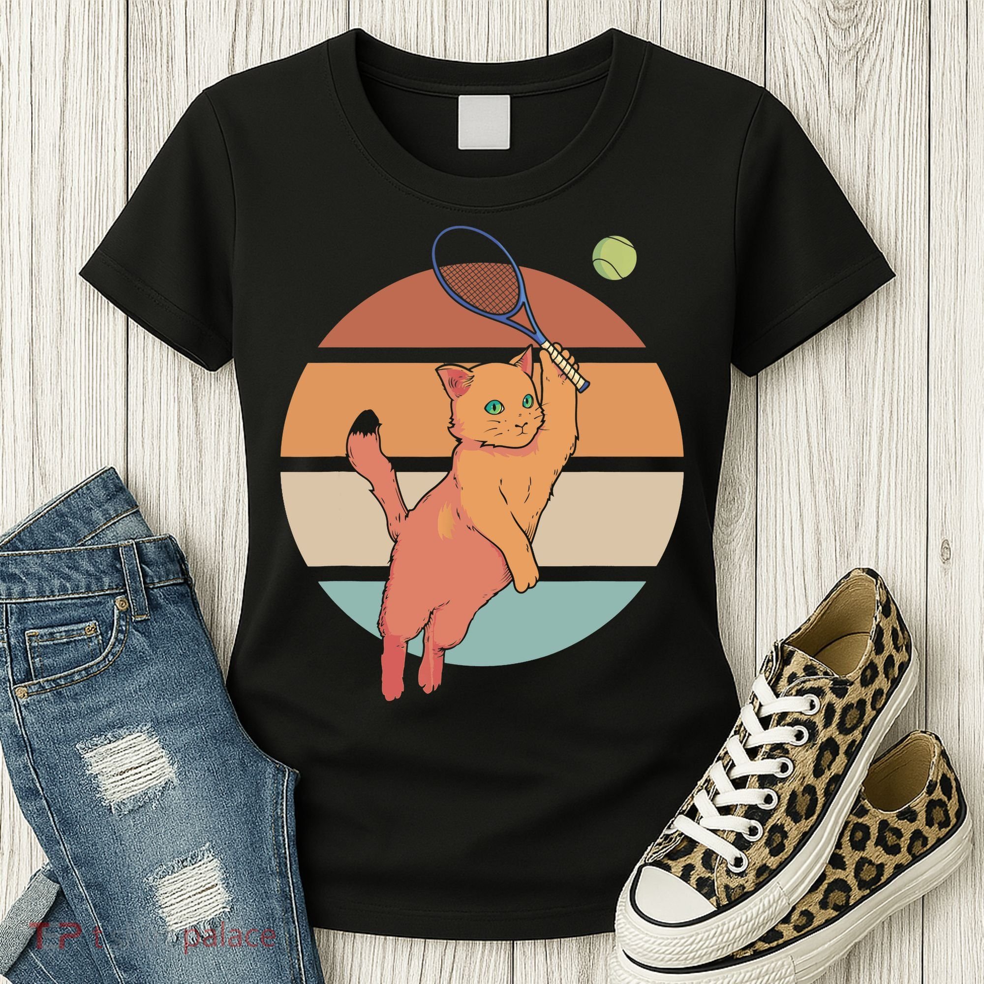 Funny Tennis Racket Cat Playing Tennis Women's T-Shirt