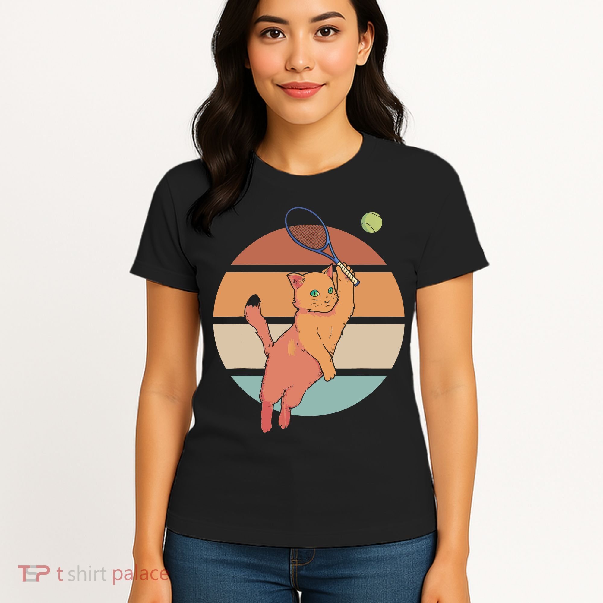 Funny Tennis Racket Cat Playing Tennis Women's T-Shirt