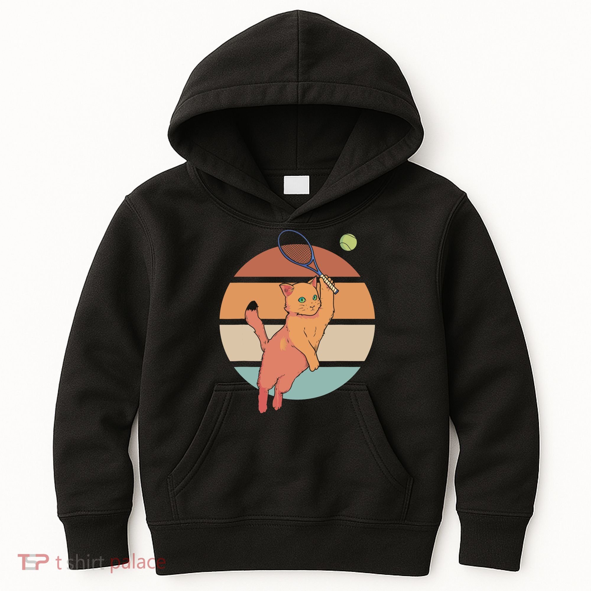 Funny Tennis Racket Cat Playing Tennis Kids Hoodie
