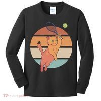 Funny Tennis Racket Cat Playing Tennis Kids Long Sleeve Shirt thumb 0