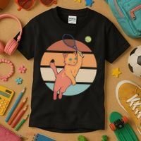 Funny Tennis Racket Cat Playing Tennis Kids T-Shirt thumb 3